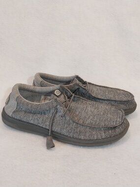 Hey Dude Shoes Mens 8 Gray Knit Wally Sport Slip On Boat Loafer Casual Comfort.